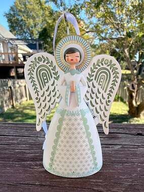 Hallmark Folk Art Angel Christmas Tree Ornament 1HG03416 Green Gold 2020 NWT